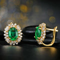 Gold Tone Green Oval Halo Clear Accent Lever Back Earrings view 1