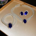 Double Strand Pearl Jewelry Set Oval Crystal Center 2 Colors view 2