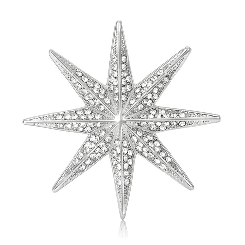 Close-up product view showing the colors and surface details of the eight point crystal starburst brooch