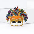 Multicolor Feather Headdress Mask Brooch With Black Mustache view 2