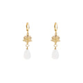 Gold Flower White Teardrop Small Huggie Dangle Earrings view 5