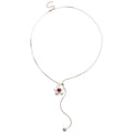 Silver Tone Flower Lariat Necklace With Pearl Accents view 5