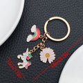 Colorful Rainbow Unicorn Daisy and Cloud Metal Keychain view 6