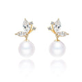 Gold Tone Butterfly Clear Stone Faux Pearl Drop Earrings view 2
