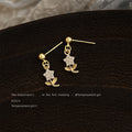Gold Crystal Flower Stem Drop Stud Earrings Matching Pair Style view 4
