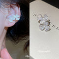 Silver Tone Crystal Three Petal Ear Clip Statement Fashion Jewelry view 1