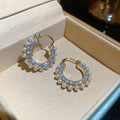 Gold Tone Pearl Half Hoop Earrings in Stud or Huggie Styles view 7