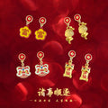CNY Lion Dance Snake Fortune Red Gold Charm Earrings Set view 3