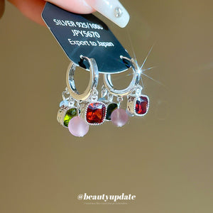 Multicolor Crystal Charm Hoop Earrings in Two Tones