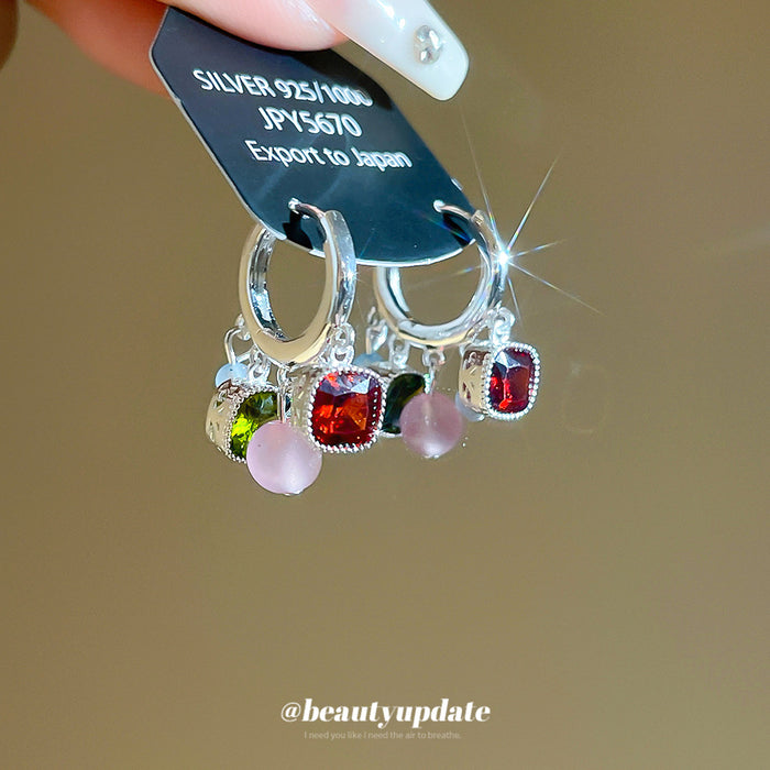 Multicolor Crystal Charm Hoop Earrings in Two Tones