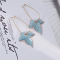 Blue Maple Leaf Extra Long Gold Tone Loop Earrings view 6