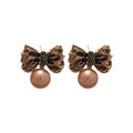 Bow Stud Earrings with Pearl Drops in Black and Silver Tones view 5