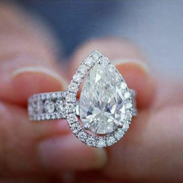 Silver Tone Pear Halo Ring Pave Split Band Sizes 6-10