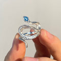 Silver Tone Snake Open Adjustable Ring Blue Teardrop Stone view 1