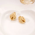 Gold Geometric Ridged Wrap Oval Stud Earrings Metal view 6