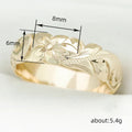 Gold Hawaiian Flower Engraved Band Finger Ring Sizes 6-10 view 4