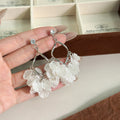 White Translucent Petal Cluster Silver Tone Hoop Earrings view 4