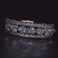 Wide Silver Tone Openwork Band Ring with Crystal Rows view 3