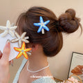 Blue Raffia Starfish Duckbill Hair Clip Rhinestone Center view 1