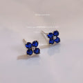 Silver-Tone Mini Blue CZ Four-Petal Flower Stud Earrings Pair view 4