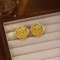 Sculpted Gold Tone Rose Flower Statement Stud Earrings view 4