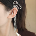 Butterfly Wing Crystal Look Long Tassel No Piercing Ear Clip view 1