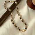 Brown And Gold Tone Beaded Necklace With Square Pendant view 2