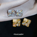 Opalescent Square Cluster Stud Earrings in Gold and Silver Tones view 4