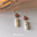 Gold Hook Earrings Terracotta Disc Baroque Stick Pearl view 6