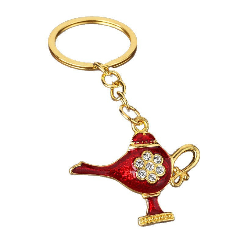 Colorful Aladdin Lamp Zinc Alloy Souvenir Gift Keychain Bag Charm