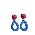 Red Square and Blue Open Teardrop Earrings With Metal Details view 5