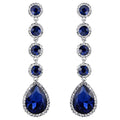 Royal Blue Teardrop Crystal Long Linear Drop Earrings view 1