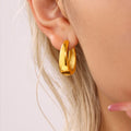 Polished Chunky Oval Hoop Earrings Gold and Steel Metal view 4