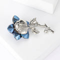 Crystal Rose Stem Brooch In Purple Or Blue With Polished Metal Detail view 4