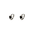 Silver Black Heart Enamel Huggie Hoop Earrings Pair view 5
