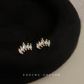 Gold Marquise CZ Cluster Stud Earrings Five Stone Chevron view 3