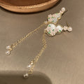 White Pink Floral Gourd and Long Chain Drop Earrings view 4