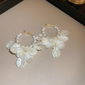 White Petal and Pearl Embellished Hoop Earrings Fashion Jewelry view 6