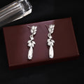 Silver Leaf Clear Look Long Teardrop Dangle Earrings view 4