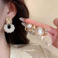Gold Pearl Shell Crystal Stud Drop Earring Ten Piece Set view 2
