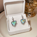 Iridescent Aqua Heart and Star Silver Tone Drop Earrings view 4