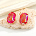 Gold Tone Faceted Rectangular Druzy Resin Stud Earrings in Four Colors view 4