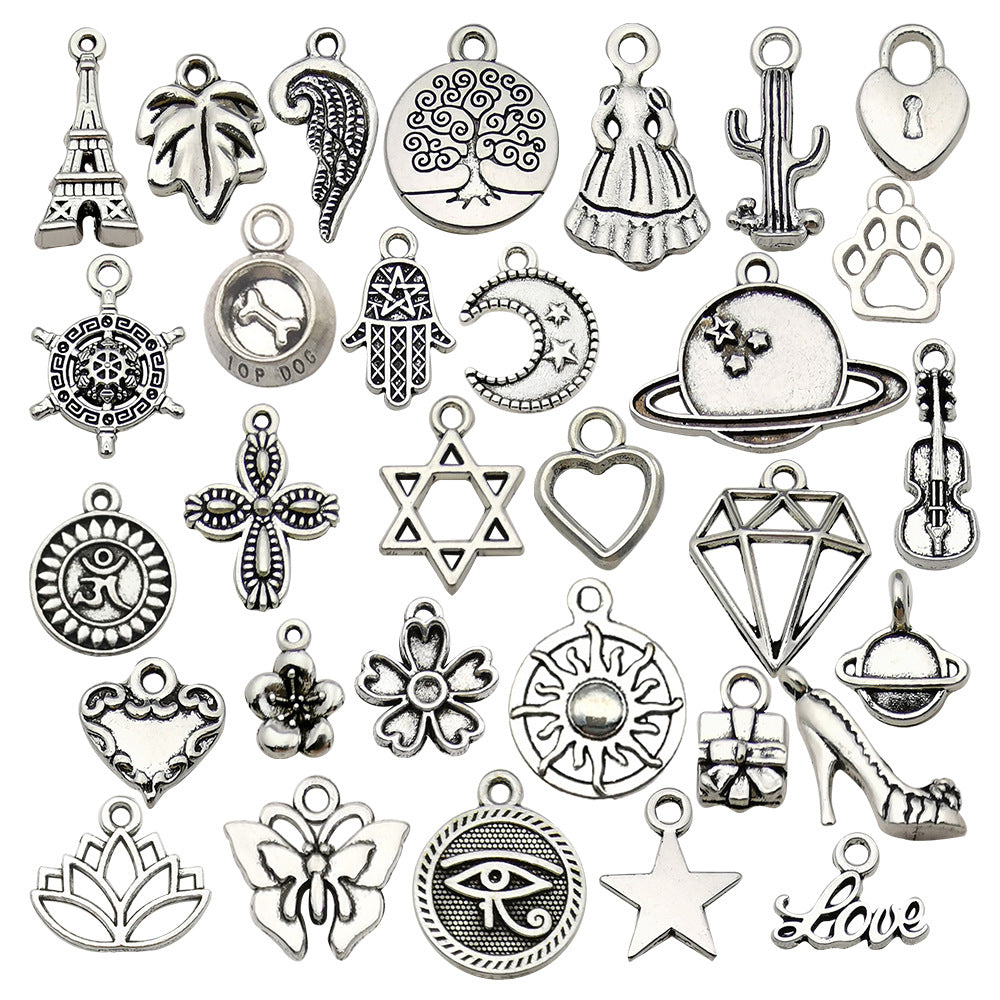 Antique Silver Iron Hexagram Tower Butterfly Charm Pendant for DIY Bracelet Necklace