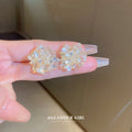 Iridescent Crystal Flower Cluster Stud Earrings with Polished Metal Accents view 4
