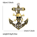 Skull And Anchor Brooch In Antique Gold Or Silver With Polished Metal Detail view 5
