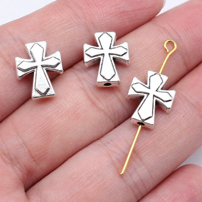 Cross Shaped Beads in Antique Silver and Antique Bronze