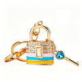 Crystal Lock and Key Handbag Keychain with Gold Tone Hardware view 5
