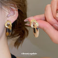 Tortoiseshell Open Circle Gold Link Drop Earrings Jewelry Accessory view 4