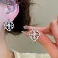 Openwork Quatrefoil Stud Earrings in Gold and Silver view 4