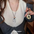 Black Cord Irregular Open Oval Pendant Necklace Gold Silver view 3